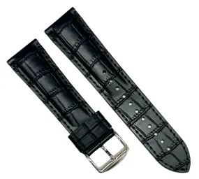 20-22mm New FKM Fluorine Rubber, Black Watch Band with Alligator Grain