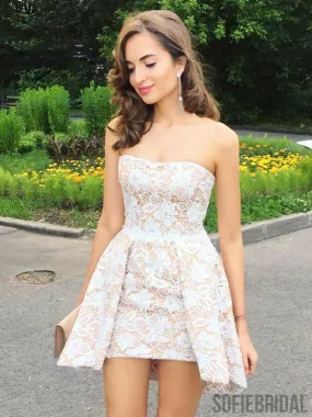 Cheap Cute Cheap Custom Strapless Lace Homecoming Dresses 2018, CM438