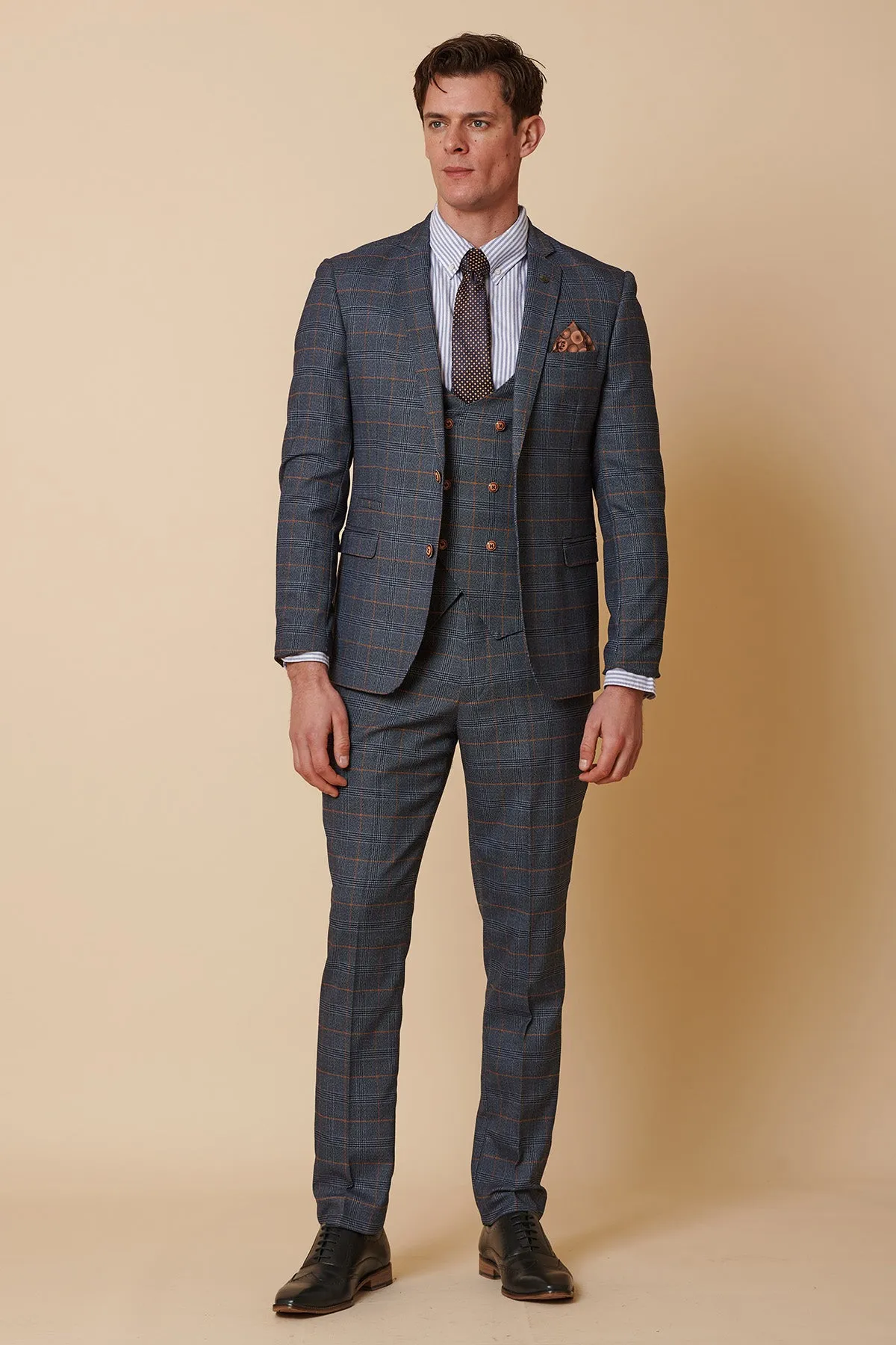 JENSON - Sky Blue Check Suit with Double Breasted Waistcoat