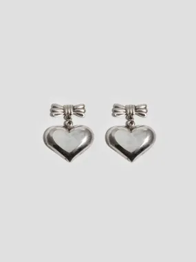 Mother of Pearl Heart & Bow Drop Earrings - Vintage Capsule