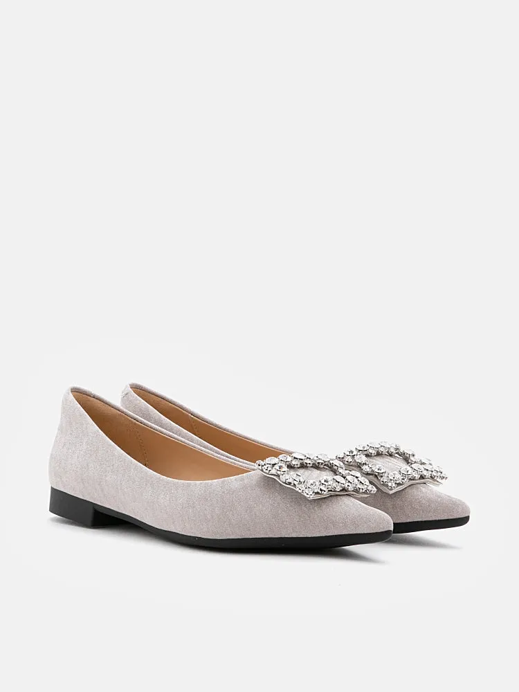 Tillie Crystal Embellished Buckle Glitter Flats