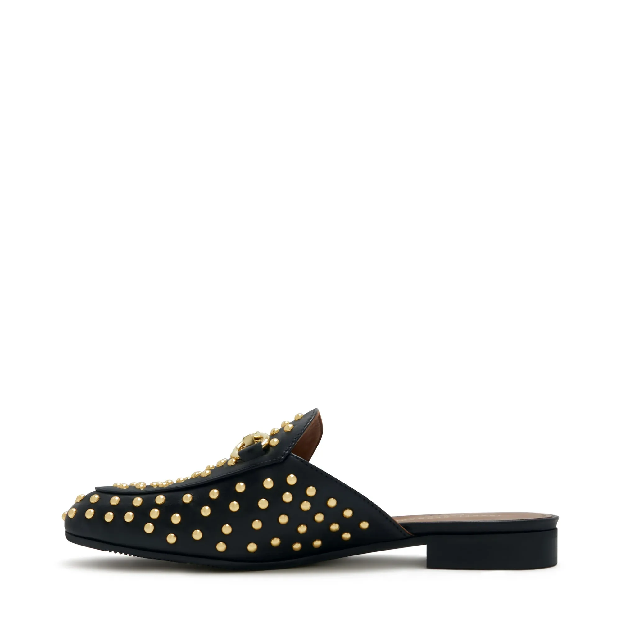 Vendôme Fleur black calfskin leather studded slipper loafers